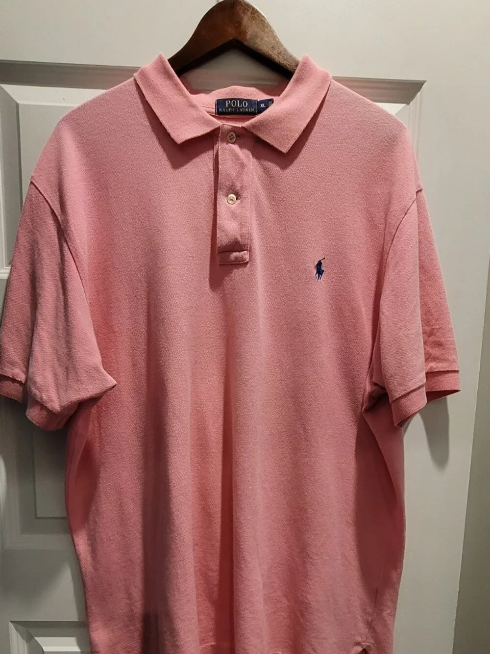 Polo Ralph Lauren Classic Fit Polo Shirt Pink Blue Pony Logo Men's XL EUC